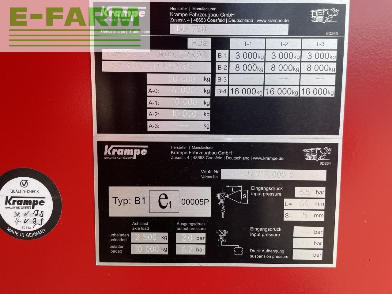 Krampe bb 750 - Земјоделска приколка за истурање/ Истурач: слика 5 Krampe bb 750 - Земјоделска приколка за истурање/ Истурач: слика 5
