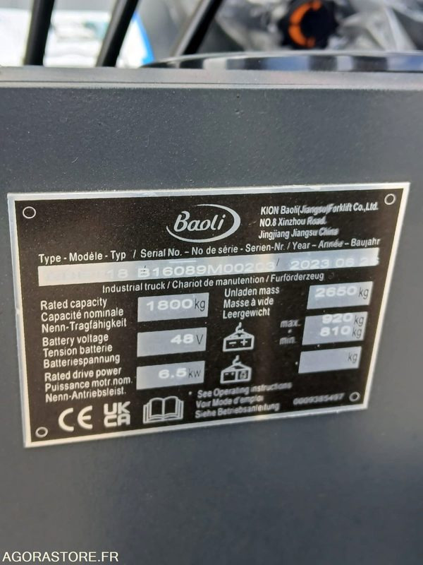 Chariot élévateur Baoli KBET18 Electrique 4350 NEUF - Електричен вилушкар: слика 5 Chariot élévateur Baoli KBET18 Electrique 4350 NEUF - Електричен вилушкар: слика 5