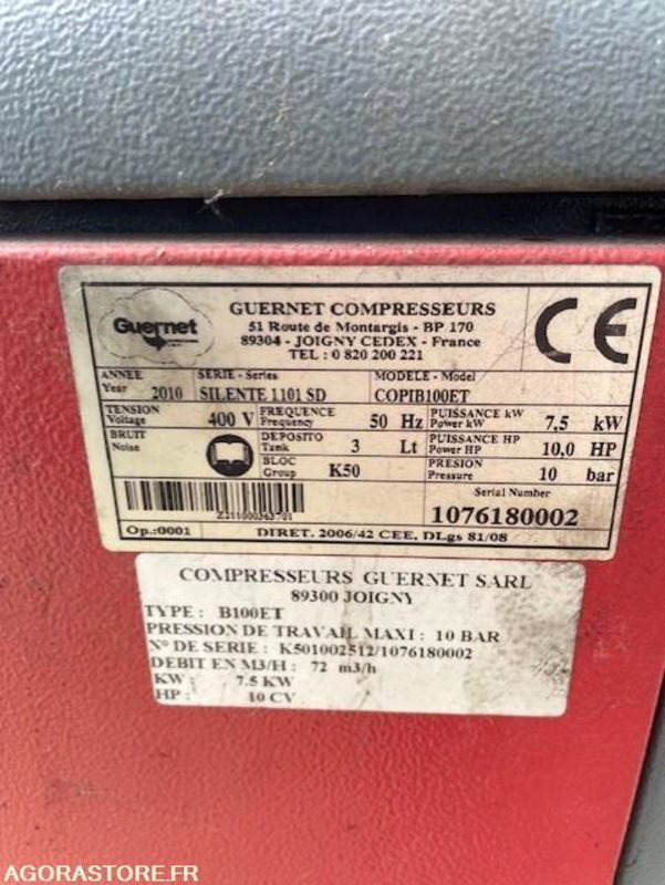 Compresseur insonorisé Guernet. 7.5kw + cuve 500l - Компресор за воздух: слика 4 Compresseur insonorisé Guernet. 7.5kw + cuve 500l - Компресор за воздух: слика 4