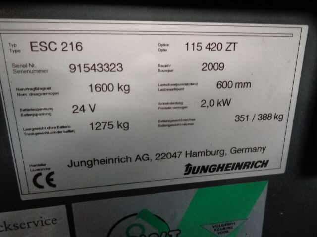 Jungheinrich ESC 216 - Вилушкар со подигнување: слика 3 Jungheinrich ESC 216 - Вилушкар со подигнување: слика 3