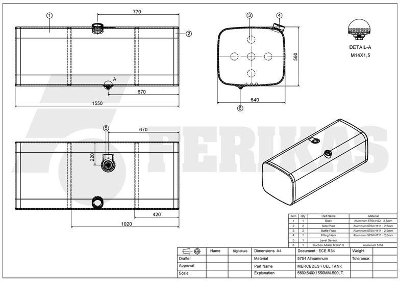 Нов Резервоар за гориво за Камион Mercedes-Benz New aluminum fuel tank 500L: слика 7