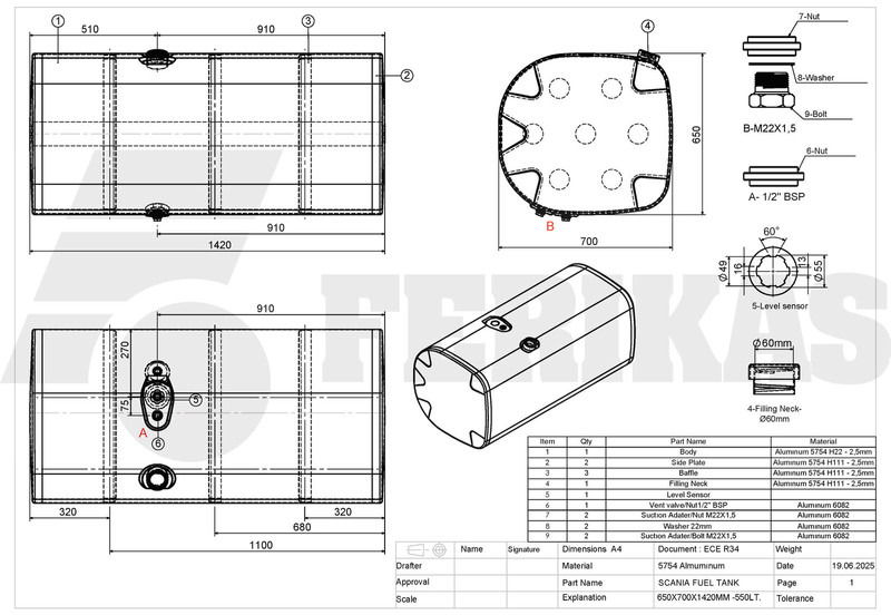Нов Резервоар за гориво за Камион Scania New aluminum fuel tank 550L: слика 8 Нов Резервоар за гориво за Камион Scania New aluminum fuel tank 550L: слика 8