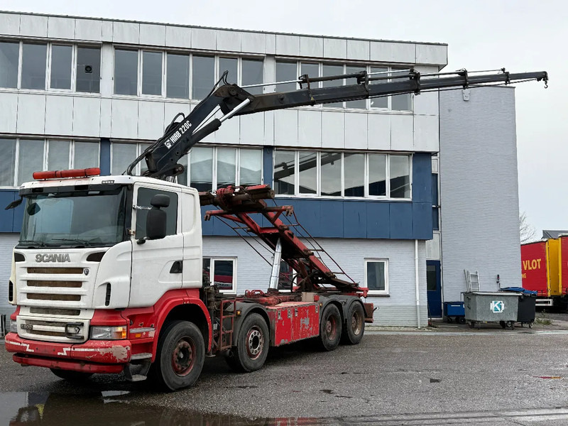 Scania R500 V8 8X4 + HIAB 220-5 + REMOTE + CABLELIFT - FULL STEEL SUSP. MANUAL GEAR. BIG AXLES - Камион со кабелски систем, Камион со кран: слика 1 Scania R500 V8 8X4 + HIAB 220-5 + REMOTE + CABLELIFT - FULL STEEL SUSP. MANUAL GEAR. BIG AXLES - Камион со кабелски систем, Камион со кран: слика 1