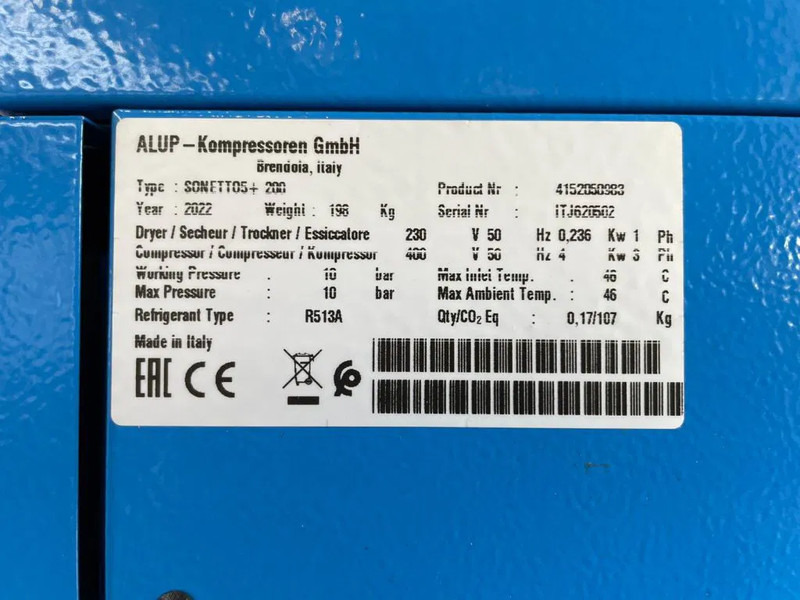 Alup Sonetto 5 + 200 Elektrische Schroefcompressor 4 kW 470 L / min 10 Bar met droger en ketel - Компресор за воздух: слика 3 Alup Sonetto 5 + 200 Elektrische Schroefcompressor 4 kW 470 L / min 10 Bar met droger en ketel - Компресор за воздух: слика 3