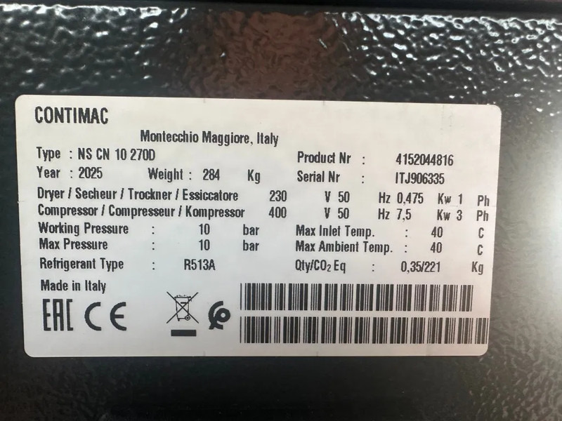 Contimac NS CN 10S 270D 7.5 kW 965 L / min 10 Bar Elektrische Schroefcompressor met Droger en Ketel - Компресор за воздух: слика 3 Contimac NS CN 10S 270D 7.5 kW 965 L / min 10 Bar Elektrische Schroefcompressor met Droger en Ketel - Компресор за воздух: слика 3