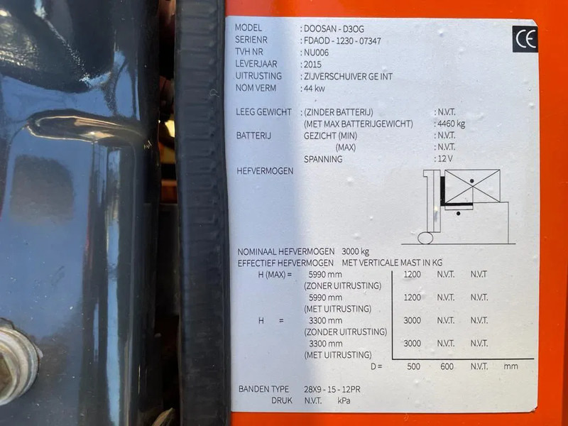 Doosan D30G Yanmar 3 ton Triplex Freelift Sideshift Diesel Heftruck 470 cm hefhoogte - Дизел вилушкар: слика 3 Doosan D30G Yanmar 3 ton Triplex Freelift Sideshift Diesel Heftruck 470 cm hefhoogte - Дизел вилушкар: слика 3