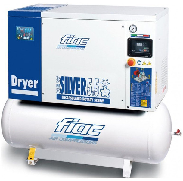 Fiac New Silver D 5.5 / 200 Silent 4 kW 450 L / min 10 Bar Elektrische Schroefcompressor met ketel en droger - Компресор за воздух: слика 1 Fiac New Silver D 5.5 / 200 Silent 4 kW 450 L / min 10 Bar Elektrische Schroefcompressor met ketel en droger - Компресор за воздух: слика 1