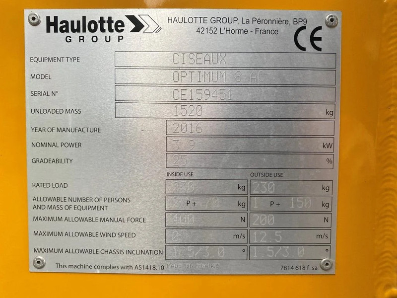 Haulotte Optimum 8 Elektrische Schaarhoogwerker 7.8 meter werkhoogte als nieuw ! 28 uur ! - Кревач ножица: слика 3 Haulotte Optimum 8 Elektrische Schaarhoogwerker 7.8 meter werkhoogte als nieuw ! 28 uur ! - Кревач ножица: слика 3