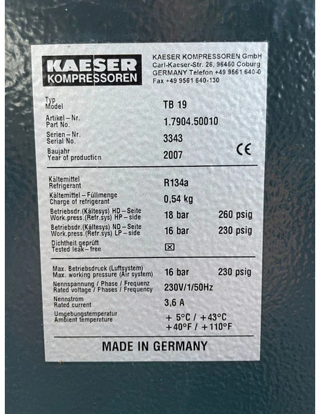 Kaeser TB19 - elektrische luchtdroger 16 Bar 2100 L/min. - Компресор за воздух: слика 4 Kaeser TB19 - elektrische luchtdroger 16 Bar 2100 L/min. - Компресор за воздух: слика 4