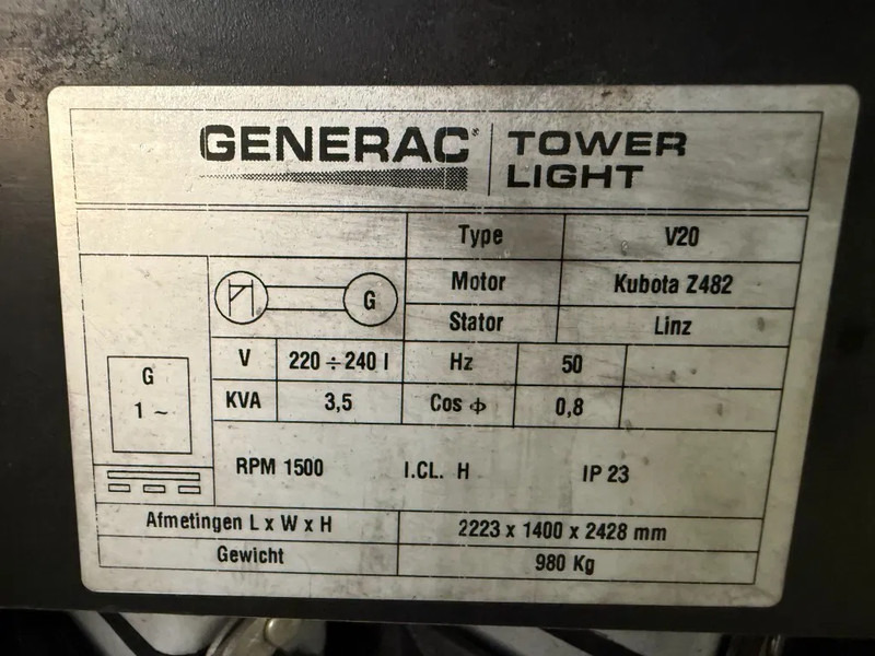 Kubota Generac V20 TowerLight 9 meter LED Lichtmast Aggregaat - Кула за рефлектори: слика 4 Kubota Generac V20 TowerLight 9 meter LED Lichtmast Aggregaat - Кула за рефлектори: слика 4