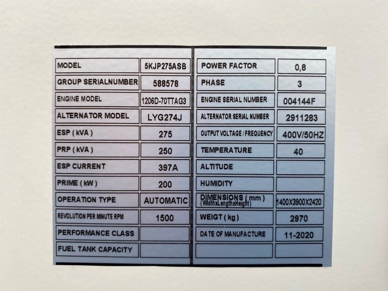 Perkins 275 kVA - 1206D-70TTAG3 Stamford 275 kVA Supersilent generatorset New ! - Генераторска поставка: слика 2 Perkins 275 kVA - 1206D-70TTAG3 Stamford 275 kVA Supersilent generatorset New ! - Генераторска поставка: слика 2