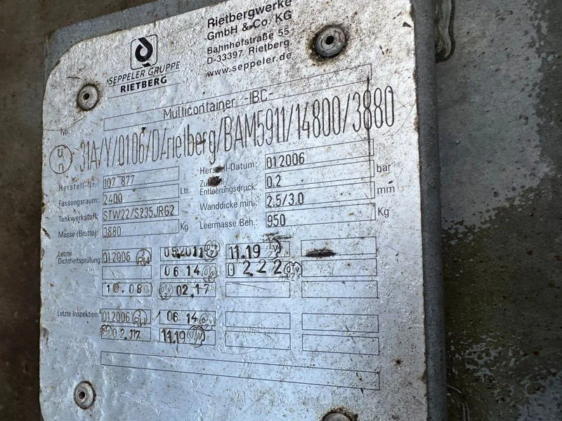 Rietbergwerke 2400 liter gegalvaniseerde dubbelwandige IBC Dieseltank - Товарен контејнер: слика 3 Rietbergwerke 2400 liter gegalvaniseerde dubbelwandige IBC Dieseltank - Товарен контејнер: слика 3