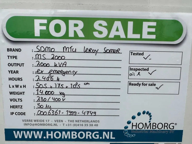 Генераторска поставка SDMO MS2000 MTU Leroy Somer 2000 kVA generatorset: слика 20 Генераторска поставка SDMO MS2000 MTU Leroy Somer 2000 kVA generatorset: слика 20