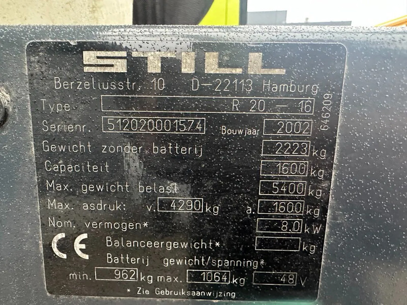 Still R20-16 1.6 ton Triplex Freelift Elektra Heftruck 630 cm hefhoogte ! - Електричен вилушкар: слика 4 Still R20-16 1.6 ton Triplex Freelift Elektra Heftruck 630 cm hefhoogte ! - Електричен вилушкар: слика 4