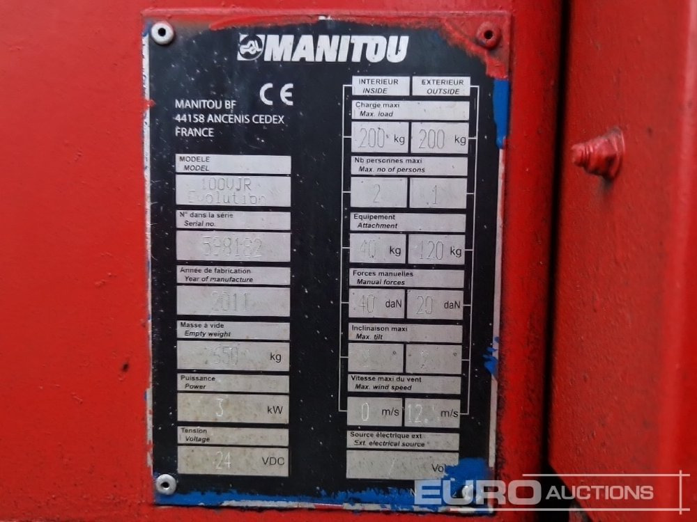 2011 Manitou 100VJR Evolution - Дигачка платформа: слика 2 2011 Manitou 100VJR Evolution - Дигачка платформа: слика 2