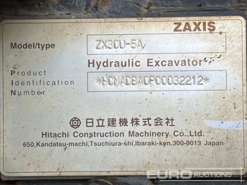 2014 Hitachi ZX30U-5A - Мини багер: слика 3 2014 Hitachi ZX30U-5A - Мини багер: слика 3