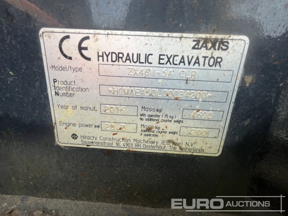 Мини багер 2016 Hitachi ZX48U-5A: слика 8