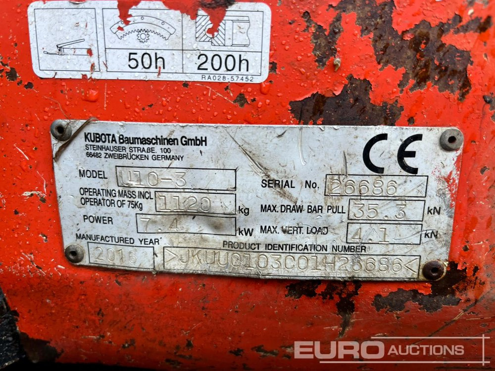 2016 Kubota U10-3 - Мини багер: слика 3 2016 Kubota U10-3 - Мини багер: слика 3