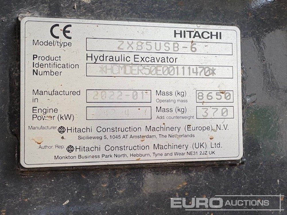 2022 Hitachi ZX85USB-6 - Мини багер: слика 4 2022 Hitachi ZX85USB-6 - Мини багер: слика 4