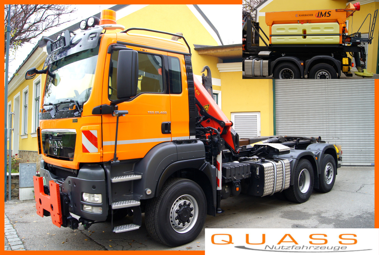 MAN TGS 28.400 BL 6x4-4/TÜV/PK12002/PALIFT/Winterdienst/Salzstreuer/Streuer/Schneepflug - Камион со кука за подигање, Камион со кран: слика 1 MAN TGS 28.400 BL 6x4-4/TÜV/PK12002/PALIFT/Winterdienst/Salzstreuer/Streuer/Schneepflug - Камион со кука за подигање, Камион со кран: слика 1